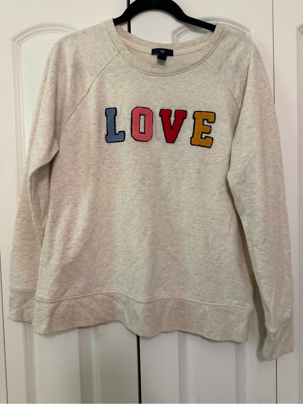 GAP Cream Crewneck Sweatshirt with Multicolor 'LOVE' Letters
